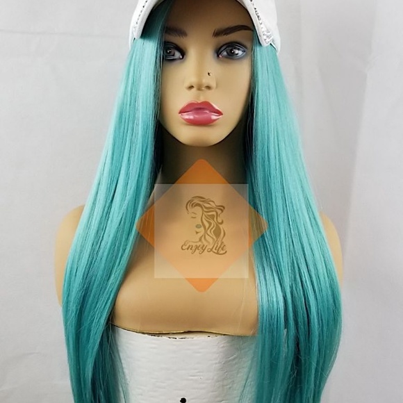 Celebrity ocean blue black root lace wig main image 4